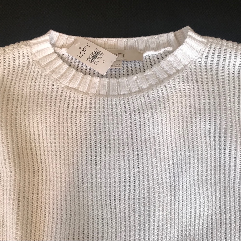 Loft Soft Knit Elliptical Hem White Sweater M - Picture 7 of 10